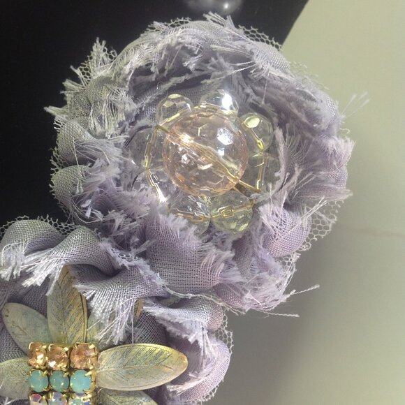 lenora dame Necklace Chunky Floral Mixed Elements Plum Statement Boho - Picture 4 of 15